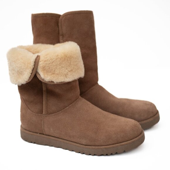 🧸 UGG Classic Tall Boots Womens 6.5 Chestnut Shearling Suede Winter Cozy - Picture 5 of 12